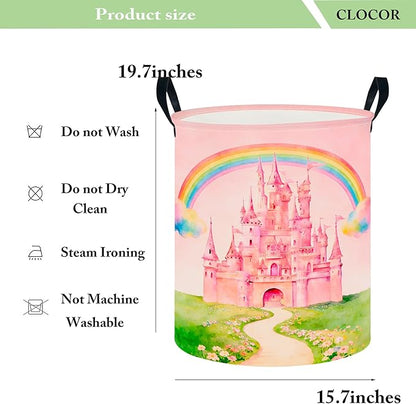 CLOCOR Large Laundry Basket,Waterproof Nursery Hamper,Collapsible Fabric Storage Container,Room Decor,Gift Basket（Pink Castle