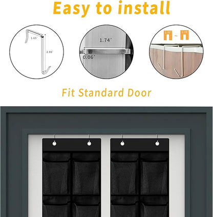 MSLOVE Narrow Over The Door Shoe Organizer, 12 Large Mesh Pockets Hanging Shoe Organizer for Closet Organizers and Storage, Black, 2 Pack