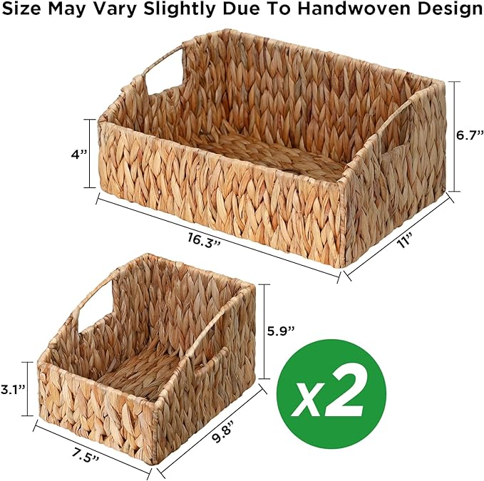 Rattan Storage Baskets, Handwoven Wicker Storage Bins with Built-in Handles, Storage Container Baskets for Shelves, Bedroom, Bathroom, Laundry Room or Kitchen(Natural)