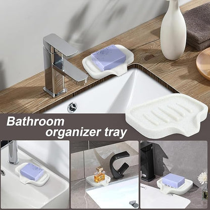 Self Draining Soap Dish for Shower and Bathroom Sink - Large Marble Resin Soap Holder with Drain, Non Slip Soap Tray for Bar Soap, Kitchen & Bathroom Counter