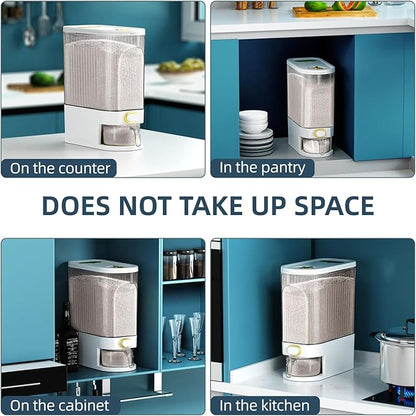 Rice Dispenser,22Lbs-25Lbs Rice Container with Measuring Cup, Upgraded Lid Time Dials & Built-in Fresh Box Rice Container Storage for Home Kitchen Pantry Stores Rice - White Capacity 22Lbs-25Lbs