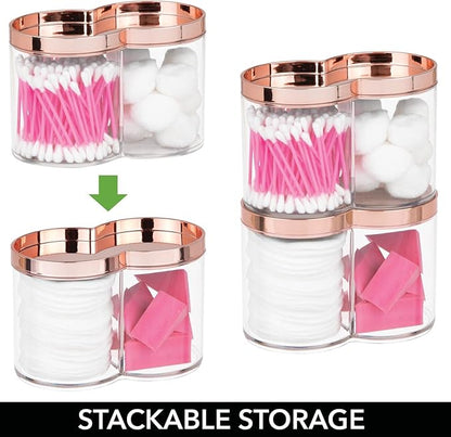 mDesign Plastic Canister Jar Organizer Set with Storage Lid - Home Decor Holder for Bathroom/Restroom Vanity Countertop, Cabinet - Holds Cotton Balls, Soap - Lumiere Collection - Clear/Rose Gold