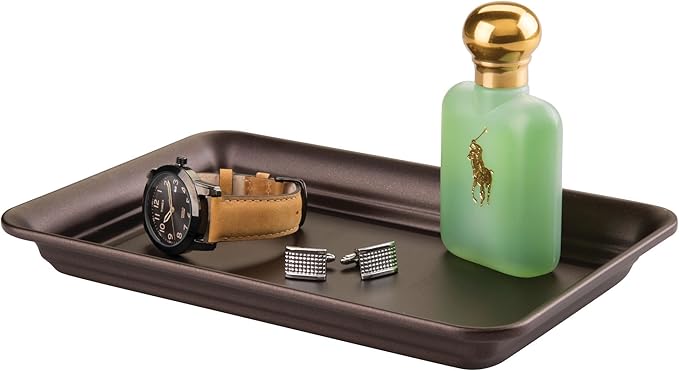 iDesign Metal Vanity Tray, Non-Slip Guest Towel Board for Cosmetics,Makeup,Jewelry,Keys,Bathroom,Kitchen,Office,Craft Room,Countertops,Closets Storage Organization, 6.5" x 10" x 1", Clear and Bronze