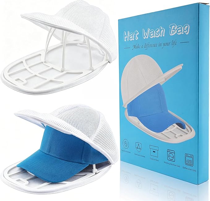 Eiito Hat Washer Cage Hats Cleaner, 4Pcs (2 Cages + 2 Bags) Hat Washer for baseball caps for Washing Machine or Dishwasher, Ball Cap Washers Frame for Flat & Curved Hats, White
