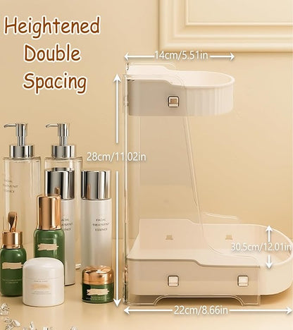 Skincare Organizer 2 Tier,Large High Capacity Makeup Countertop Storage,Perfume Holder Cosmetic Display Cases,for Vanity,Desktop, Bathroon, Dresser,Ideal for Women (Beige)