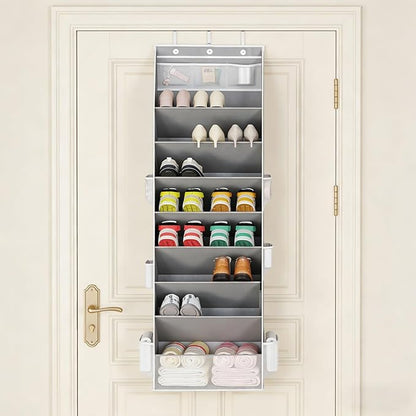 Over the Door Shoe Organizer, 8 Tier Hanging Shoe Rack with Large Pockets, Shoes Storage Rack Closet Shoes Holder for Sneakers Boots Heels Wall Dorm