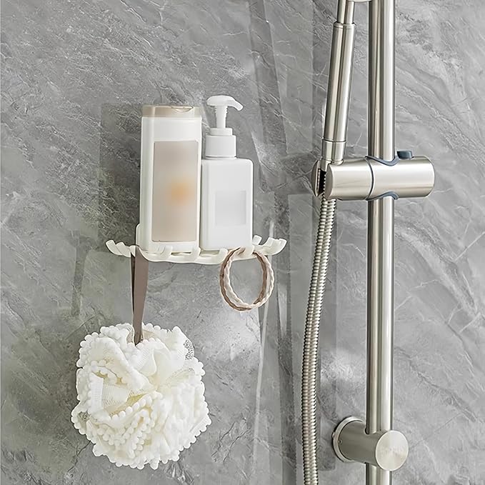 Soap Holder Soap Dish with Hooks Razor Holder Adhesive Bar Soap Holder No Drilling Soap Saver Tray for Shower Wall Bathroom Organizer Shower Rack Bathtub Sink (White+White)