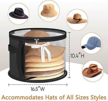 Clear Organizers Hat Box, Cowboy Baseball Cap Storages Box, Hat Organizer Storage Display Case, Wide Brim Hats Boxes for Women Storage, Room Organization (Black)