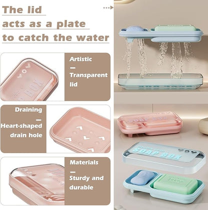 AIDIMMING Extra Large Double Slot Self Draining Soap Dish – for Bathroom Shower, Bathtub & Sink, Perfectly Fits Kitsch Shampoo Conditioner Bars and Dr. Squatch Soap Bar, Keeps Bars Dry (Light Blue)