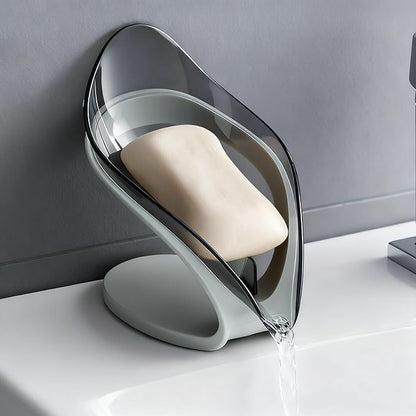 Leaf-Shaped Soap Dish – Premium Soap Bar Holder with Self-Drainage System – Bar Soap Holder for Shower, Bathroom Sink, Kitchen – Waterfall Soap Dish with Stand