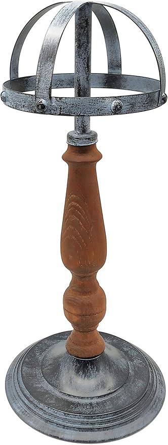Owlgift Vintage Style Metal & Rustic Wood Stem Freestanding Hat Rack Storage, Cap Organizer, Wig Holder Display Stand - Rustic Gray