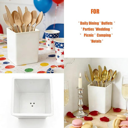 Resin Utensil Caddy,Silverware Caddy with Drain Holes, White Spoon Holder Silverware Caddy Cutlery Holder,for Party Camping Picnic, Kitchen Counter, Office