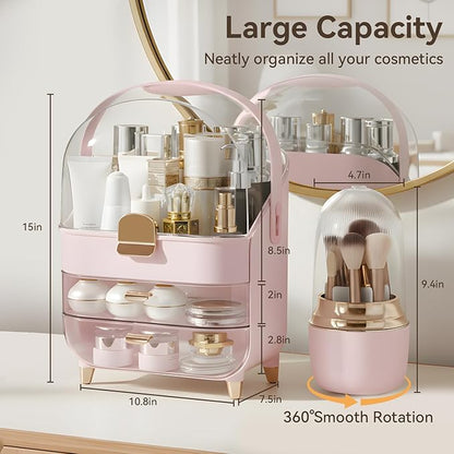 Makeup Organizer Countertop, Skincare Bathroom Counter Organizer, Storage Box Cosmetic Display Cases, Teen Girl Gifts Trendy Stuff Make up Organizers for Vanity, Dresser (Pink)