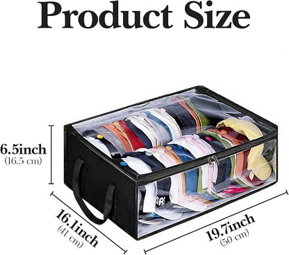 Hat Organizer for Baseball Caps, Non-Woven Wide Hat Storage Box with Handle, Large Hat Racks Holder for Bedroom Closet (Black)