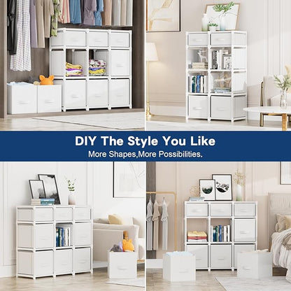 Mavivegue 9 Cube Storage Organizer, Closet Organizer With Drawers, Easy to Assemble DIY Shelf for Living Room, Bedroom, Dorm Room - White