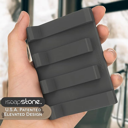 Silicone Soap Dish (USA Patented) Self Draining Bar Soap Holder for Shower Bathroom Sink, Drying Soap Dish Tray Kitchen Sponge Holder Easy Cleaning Soap Saver Mat (Dark Grey, 1)