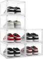 X-Large Shoe Storage Boxes Organizers Clear Plastic 6 Pack, Shoe Rack & Holder Sneaker Container with Magnetic Doors - Display Case Fit Size 12, Easy Assembly