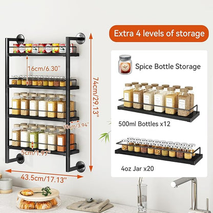 IBUYKE Spice Rack Wall Mount,4 Tier Hanging Seasoning Organizer, Spice Rack for Wall for up to 50 Jars,Spice Organization for Kitchen Cabinet,Living Room,Bathroom,Pantry,Black UTLJ016B