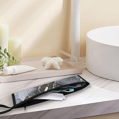 COEQINE Marble Utensil Holder Portable Travel Rose Flower Utensil Bag Flatware Bag Tableware Case for Travel Frok Spoon Knife With Case Carry On Zipper Cutlery Pouch