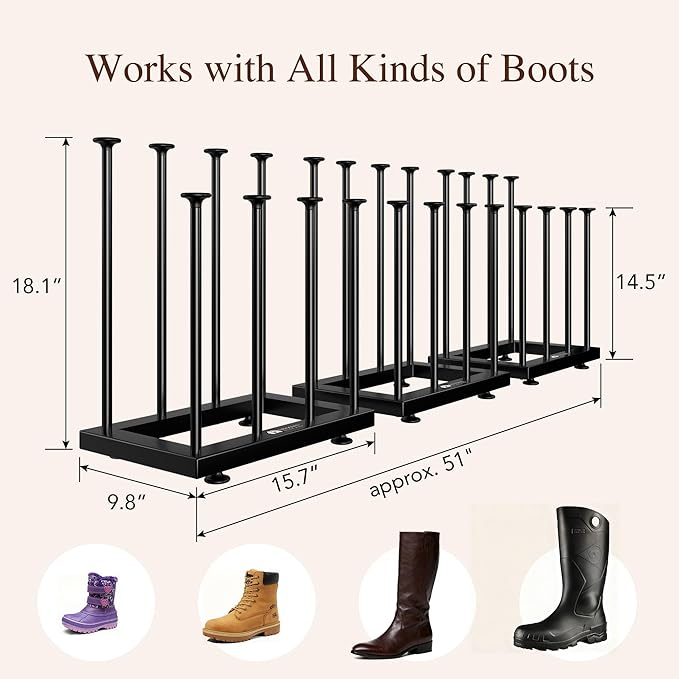 Free Standing Shoe Rack Organizer, Black Metal Tall Boot holder, Space-Saving Shelf Storage, for Closet, Entryway, Garage, Bedroom, Outdoor, Apartment, Front Door, Entrance, Fits 12 Pairs