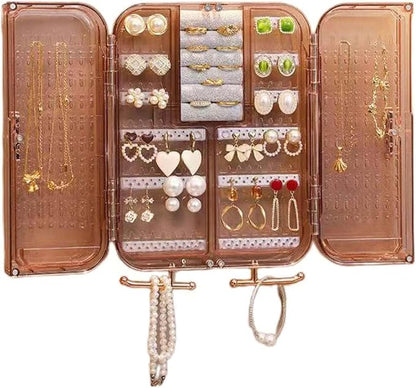 Wall Mounted Jewelry Organizer Cabinet- No Punching Foldable 4- Compartment Jewelry Hanging Organizer for Necklaces, Rings, Bracelets | Jewelry Earring Holder Storage Box for Women & Girls (Rose Gold)