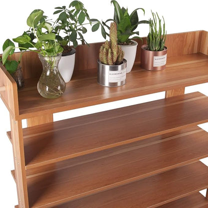 H&A 6 Tiers Wood Shoe Rack Organizer Shoe Storage Cabinet (Maple)