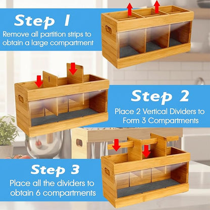 2 in 1 Kitchen Utensil Holder with Over Sink Dish Drying Rack, Bamboo Utensil Holder for Kitchen Countertop – Large Cooking Utensil Organizer & Silverware Caddy with 6 Compartments with Drying Stone