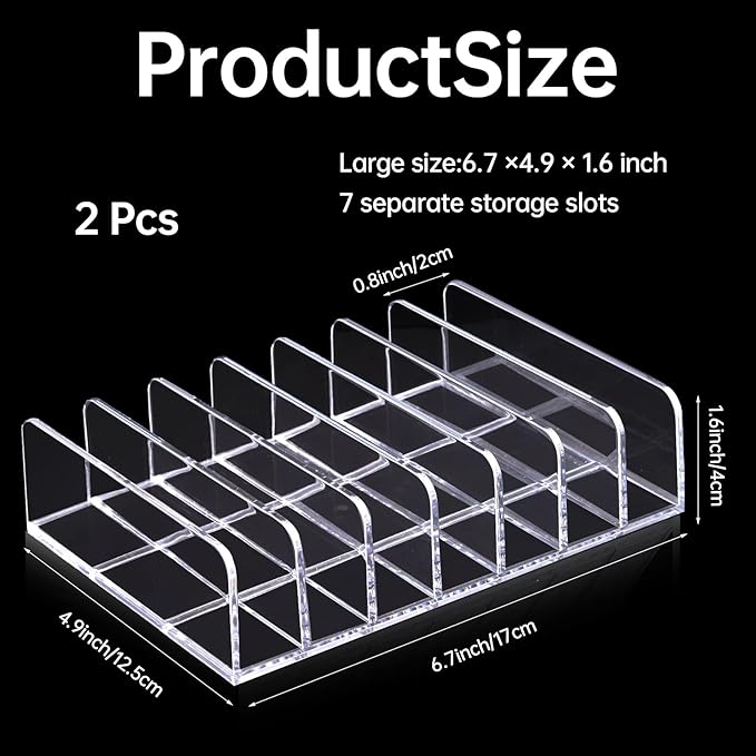 2Pcs Makeup Pallet Organizer,Acrylic Eyeshadow Palette Makeup Organizer,Clear Eyeshadow Palette Cosmetic Organizer,7 Sections Palette Organizer Makeup Holder for Bathroom Countertop Wallets Sunglasses