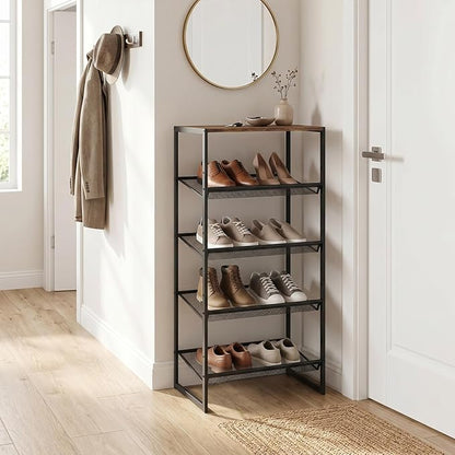Shoe Rack，5 Tier Shoe Storage Organizer，Sturdy Shoe Shelf,Boot Rack with a Fine Mesh Shelves，for Entryway, Living Room, Hallway，Small Space,11.8 x 16.5 x 27.9 Inches,Brown