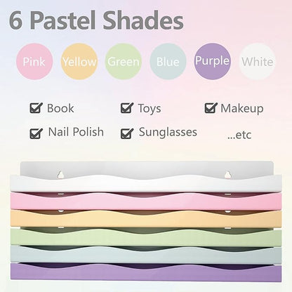 6 Colors Nail Polish Wall Mounted Shelf,15 Inch Nail Polish Floating Shelves for 66-90 Bottles Multi-Purpose,Ideal Gift, Great Display for Salons Retailers,6 pack