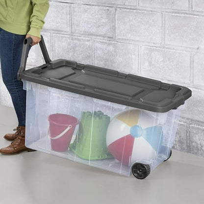Extra Large Storage Bin, 40 Gallon Wheeled Plastic Storage Container with Handle,Pack of 2 (Clear/Gray)