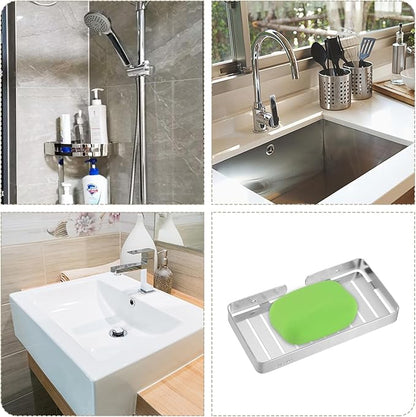 uxcell Soap Dish Holder, 304 Stainless Steel Soap Bar, Wall Mounted Soap Tray with Installation Kits, Soap Saver for Shower Kitchen Counter (Brushed Silver)