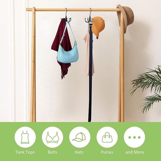 Belt Hanger, 2 Pack Rotatable Belt Organizer Rack for Closet Sturdy Max 48 Belts Storage with 16 Hooks, Hanging Space Saving Closet Organizers for Belts Holder, Black