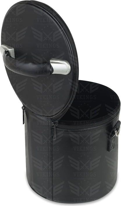 Freemason Black Fez Case – Durable Faux Leather Plain Cap/Hat Carrier with Hanging Shoulder Strap & Soft Velvet Lining for Masonic Regalia
