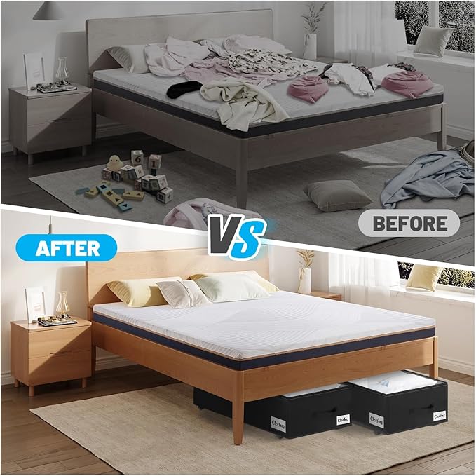 Under Bed Storage with Wheels, 2-Pack 10" Height XXL 75L Rolling Storage Bins, Quick Assembly Underbed Shoe Storage Containers with Clear Lid & Label, Dorm Under Bed Drawers for Clothes, Shoes, Grey