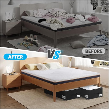 Under Bed Storage with Wheels, 2-Pack 10" Height XXL 75L Rolling Storage Bins, Quick Assembly Underbed Shoe Storage Containers with Clear Lid & Label, Dorm Under Bed Drawers for Clothes, Shoes, Grey