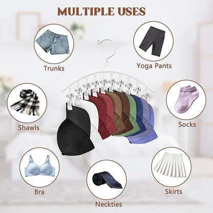 3 Pack Hat Hangers for Closet Display, Metal Hat Organizer for Baseball Caps with 30 Clips, Hats Rack Holder for Closet, Hats Storage for Baseball Caps Beanie Accessories Men Women, White