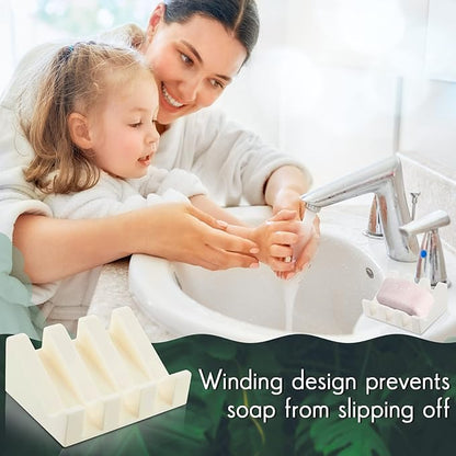 Cunhill 2 Pieces Silicone Soap Dish Self Draining Soap Dish Shower Waterfall Bar Soap Holder Tray with Drain Soap Saver for Kitchen Bathroom Accessories (Black,Cream White)