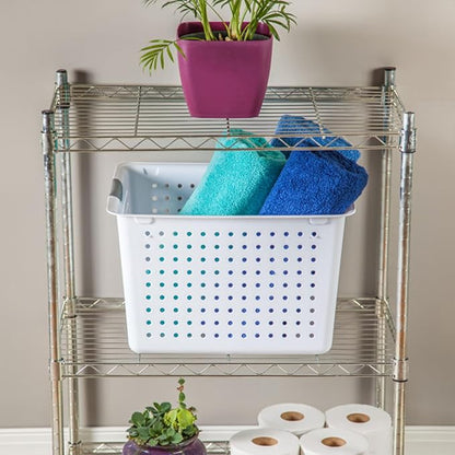 Sterilite Deep Ultra Basket, Closet Organizer Bin, Cabinets, Pantry, Shelving and Countertop Space Open Container, White, 18-Pack
