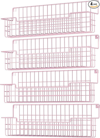 Spice Rack, 4-Pack Seasoning Organizer Wall Mounted for Kitchen Storage Organization, Metal Spice Holder Shelf for Cabinet, Pantry, Pink