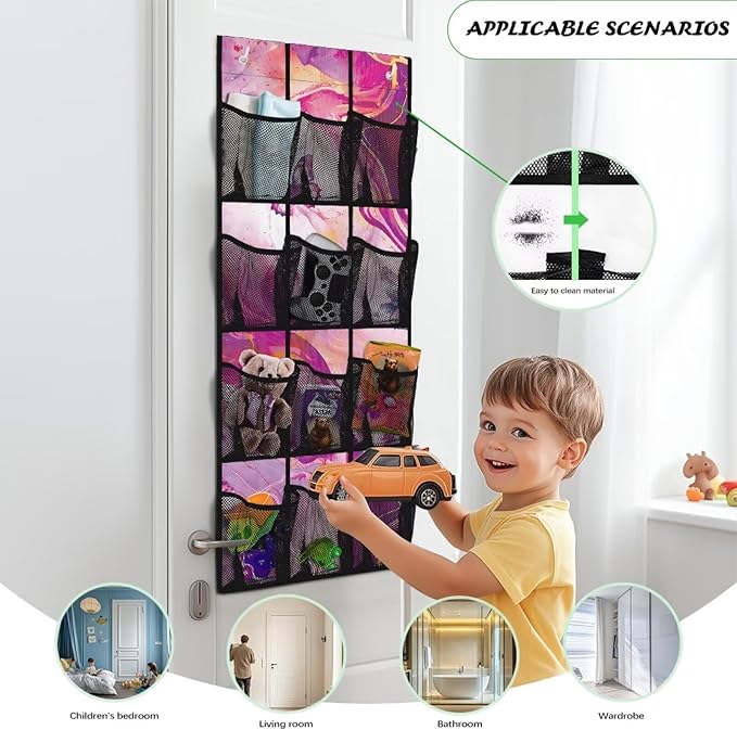 Pink Marble Over The Door Hanging Shoe Storage Pockets, Door Wall Storage Bag Clear Window Hanging Storage Bag Organizer