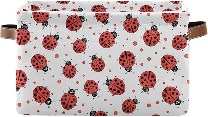 Ladybug Storage Basket Bin, Large Cube Storage Box Canvas Collapsible Storage Organizer for Home Office Closet - 15 L x 11 W x 9.5 H