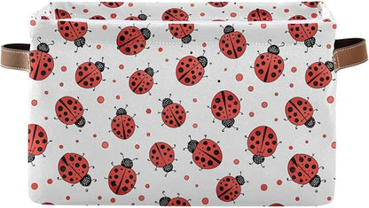 Ladybug Storage Basket Bin, Large Cube Storage Box Canvas Collapsible Storage Organizer for Home Office Closet - 15 L x 11 W x 9.5 H
