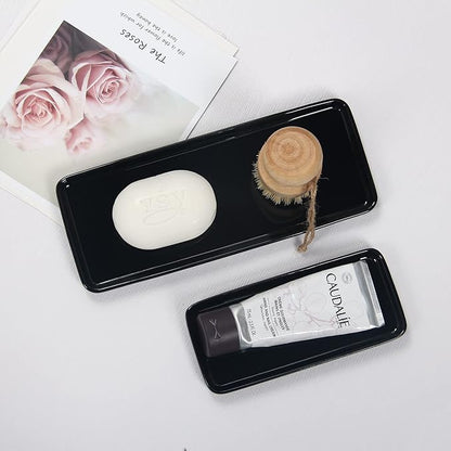 Black Ceramic Vanity Tray, Small Rectangle, Kitchen Sink, Marble Bathroom, Organizer for Candle, Soap, Jewelry, Perfume, Towel Holder, Decoration Bedroom