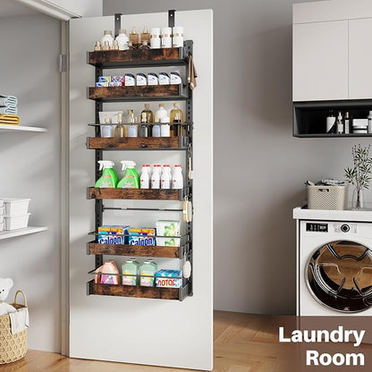 6 Tier Over The Door Pantry Organizer, 2 IN 1 Wall Mount or Metal Hanging Spice Rack for Pantry Organizers and Storage, Seasoning Shelves，Adjustable Basket with Hooks for Kitchen Cabinet and Closet
