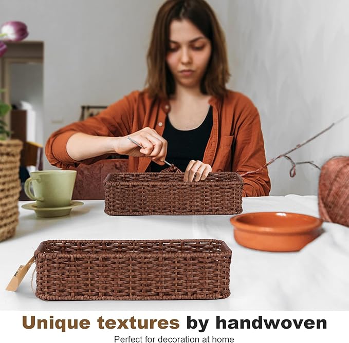 Water-Resistant Toilet Paper Basket: Tank Topper Organizer Brown Handwoven Modern Natural Style