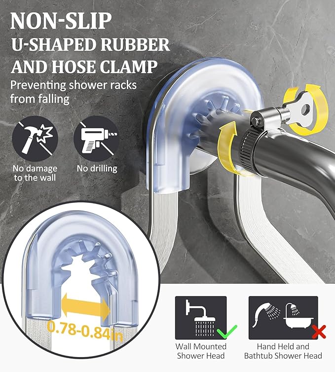OMAIRA Shower Caddy Hanging with Soap Scrub Holder, Stainless Steel Adjustable No Drilling Non-Slip Large Capacity Sturdy Over Shower Head Shower Organizer Inside Shelves Bathroom Storage Rack, Silver