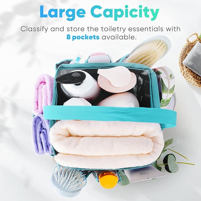 EUDELE Mesh Shower Caddy Portable for College Dorm Room Essentials,Shower Caddy Dorm with 8-Pocket Large Capacity for Beach,Swimming,Gym,Travel essentials