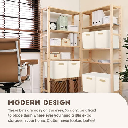 Tuanse 8 Pieces White Plastic Storage Bins with Lids, Stackable Storage baskets with Handle Containers Box for Shelves Drawers Desktop Playroom Classroom Office Organization(14 x 10.5 x 9.6 Inches)