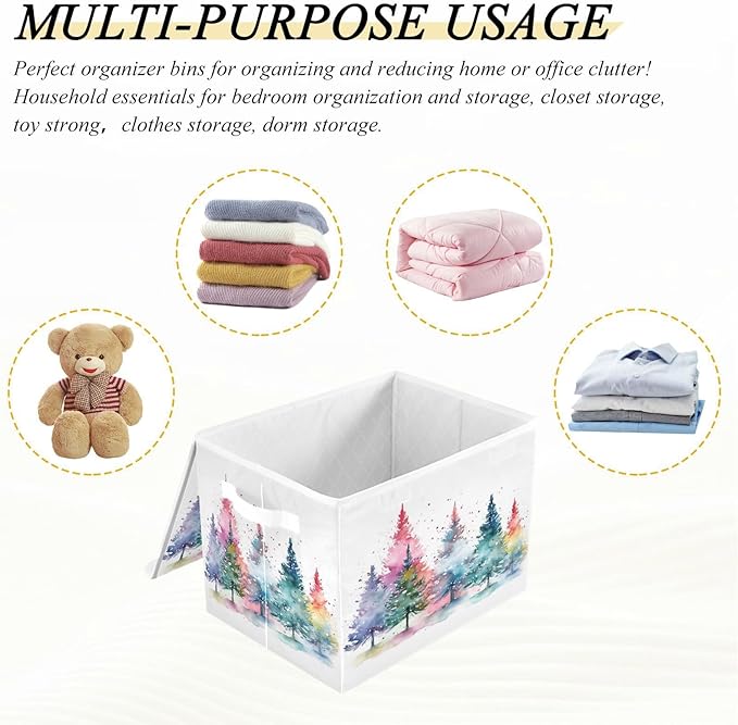senya Christmas Baskets Collapsible Storage Bins with Lids, Colorful Christmas Tree Storage Boxes Clothes Baskets for Organizing